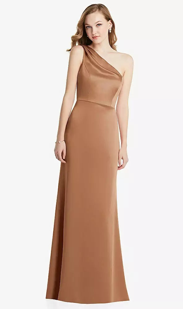 One-Shoulder Satin Trumpet Dress by Dessy LB028