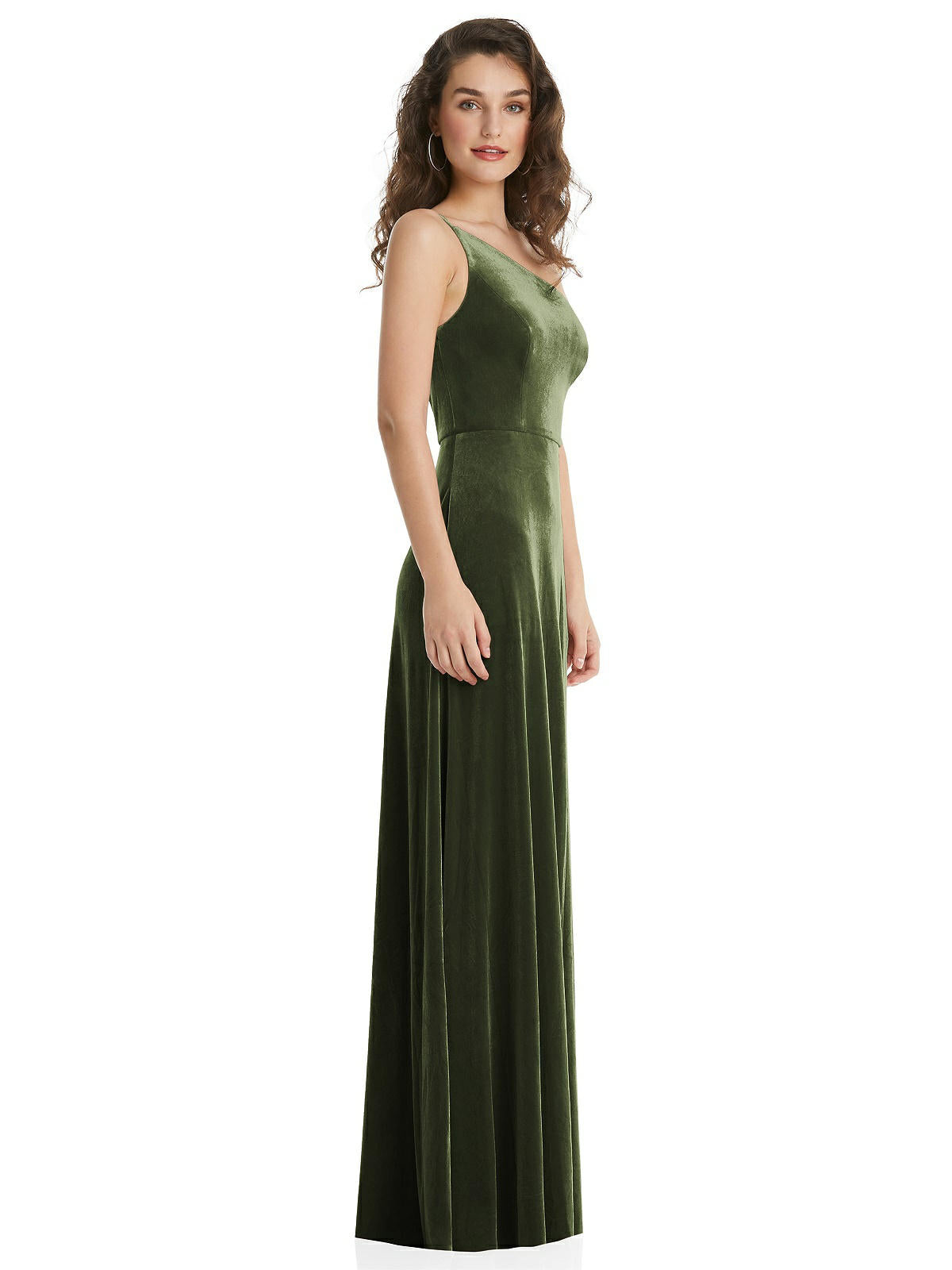 1556 One-Shoulder Velvet Maxi Dress with Pockets by Dessy