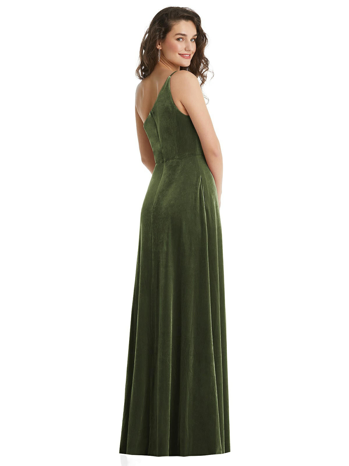 1556 One-Shoulder Velvet Maxi Dress with Pockets by Dessy