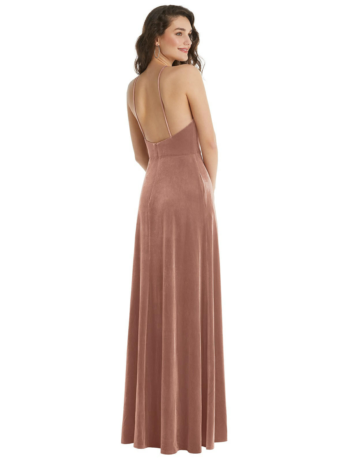 High Neck Halter Open-Back Velvet Dress by Dessy LB034