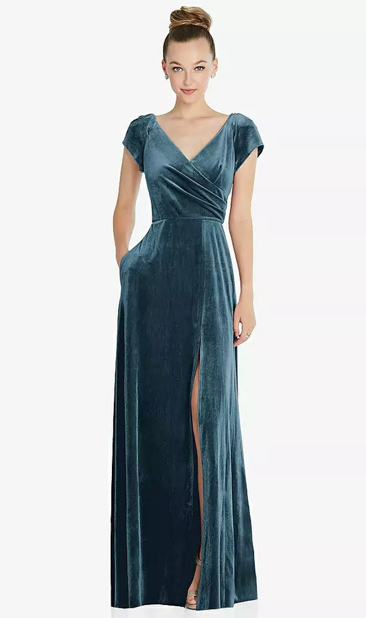 Cap Sleeve Velvet Maxi Dress by Dessy 6862