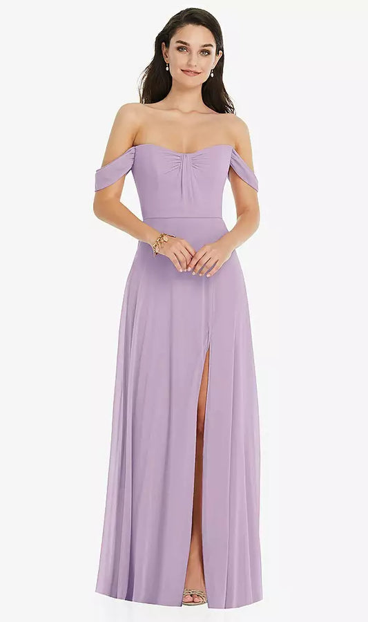 Off-the-shoulder Draped Sleeve Dress by Dessy 3105