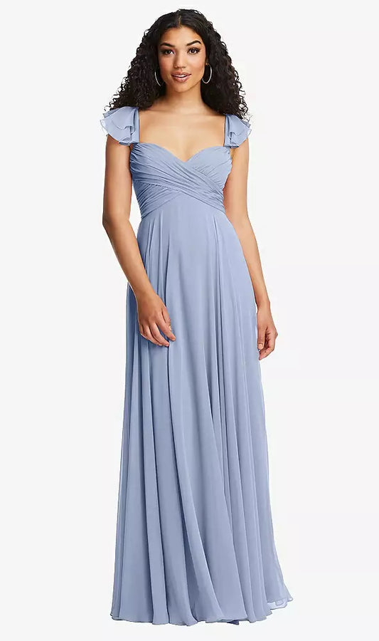 Shirred Cross Bodice Lace Open-Back Dress by Dessy 8231