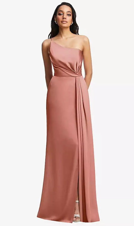 One Shoulder Draped Skirt Satin Trumpet by Dessy 6878