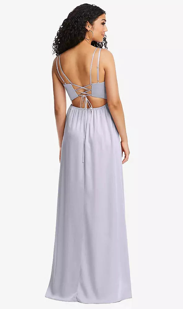 V-Neck Lace Up Open-back Maxi Dress by Dessy LB045