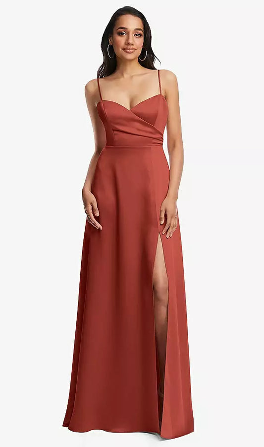 Adjustable Strap A-Line Faux Wrap Maxi Dress by Dessy LB048